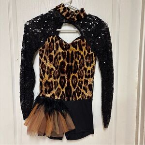 Weissman Leopard Print Dance Costume with Black Sequins Child Large